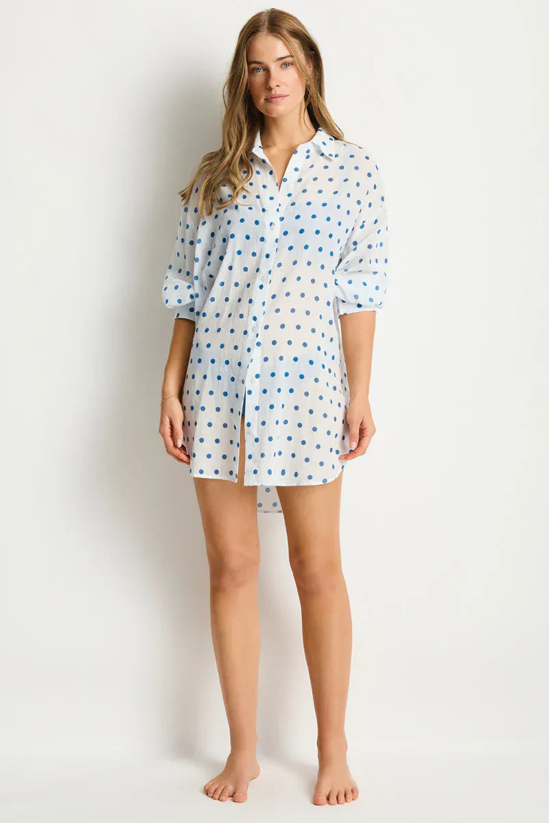 Sea Level Sea Level Dottie Cruise Shirt - Denim Blue Sea Level Dottie Cruise Shirt - Coconut Splash Swimwear Tops