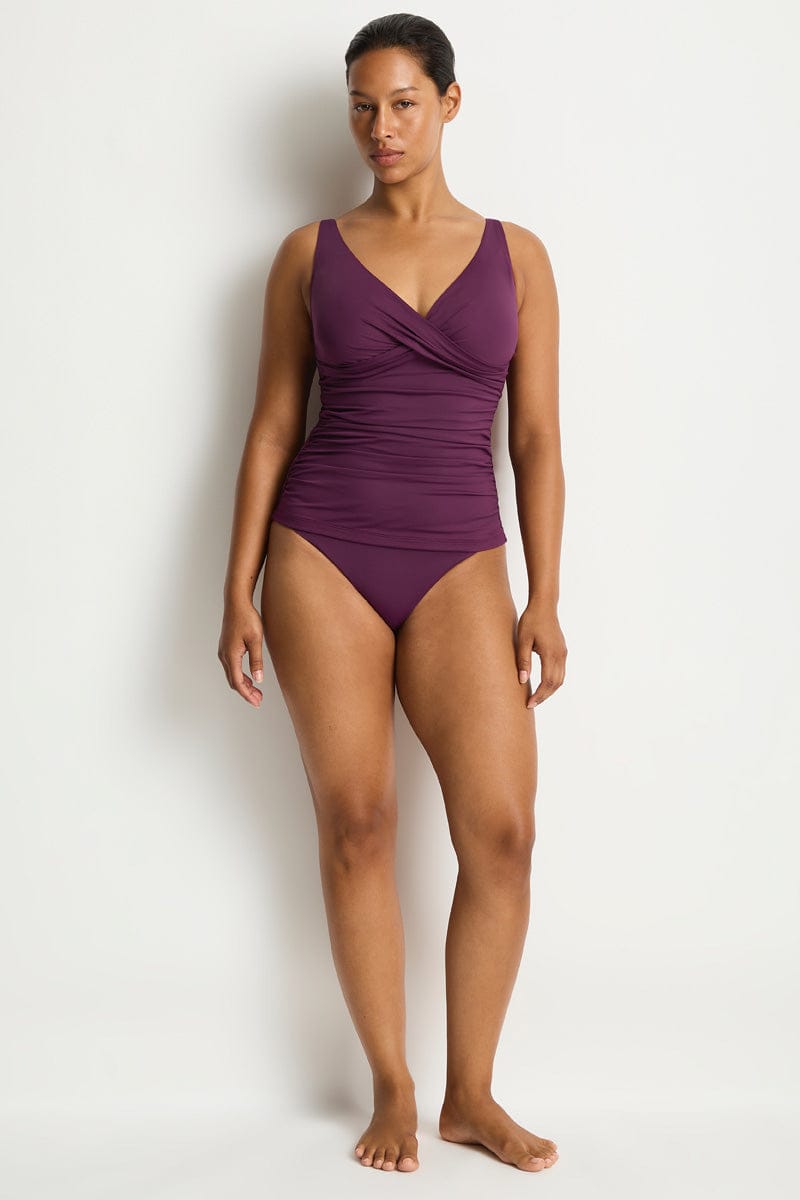 Sea Level Sea Level Essentials Cross Front Multi Fit Singlet Top - Claret Sea Level Essentials Cross Front Multi Fit Singlet Top - Claret Splash Swimwear Bikini Tops