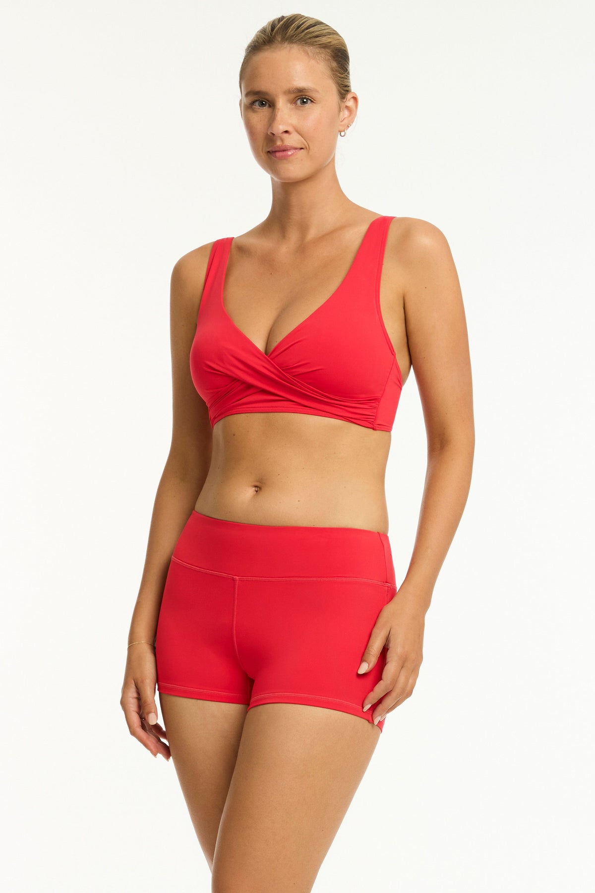 Sea Level Sea Level Essentials Cross Front Multifit Bra Top - Red Sea Level Essentials Cross Front Multifit Bra Top Red Splash Swimwear Bikini Tops
