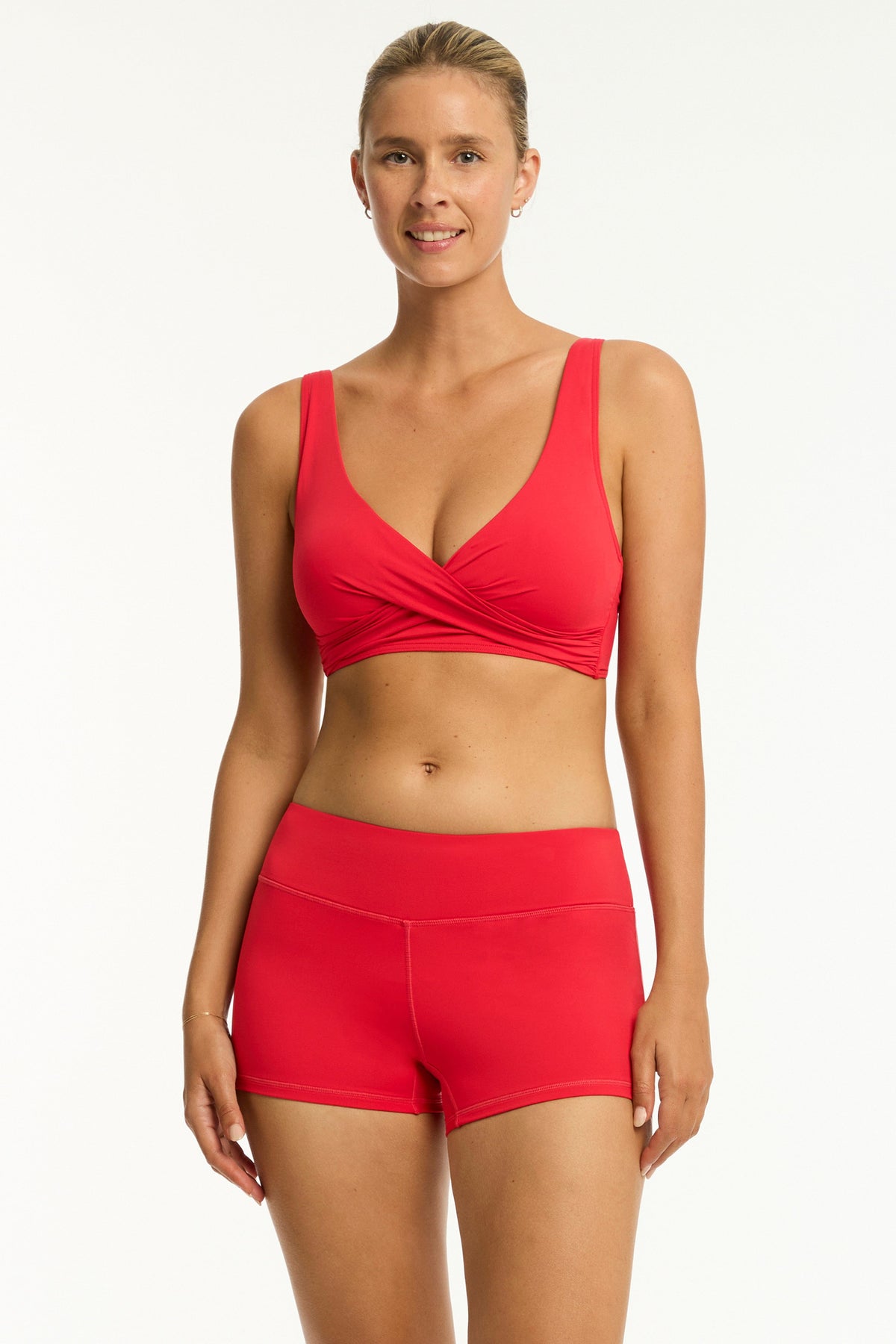 Sea Level Sea Level Essentials Cross Front Multifit Bra Top - Red Sea Level Essentials Cross Front Multifit Bra Top Red Splash Swimwear Bikini Tops