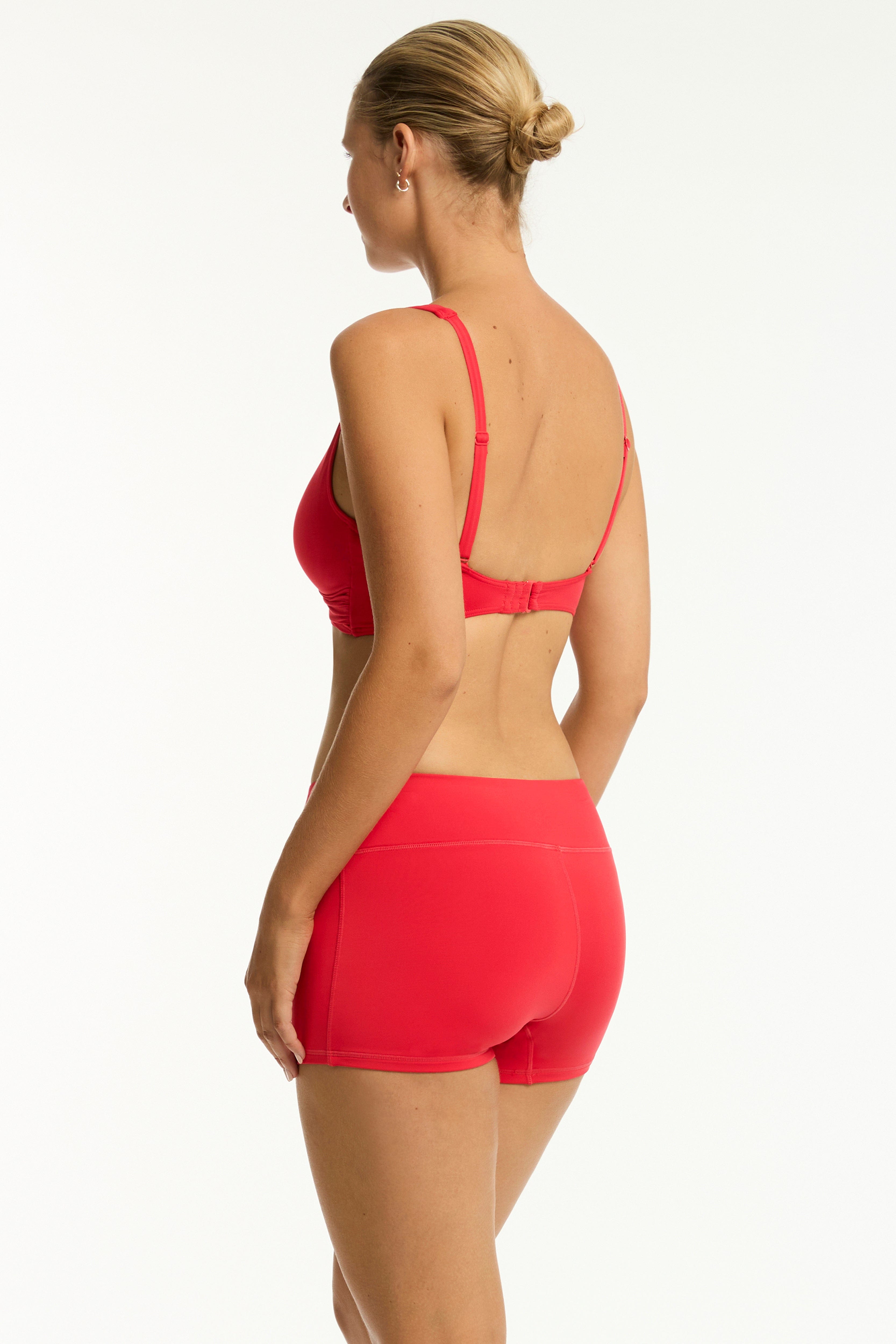 Sea Level Sea Level Essentials Cross Front Multifit Bra Top - Red Sea Level Essentials Cross Front Multifit Bra Top Red Splash Swimwear Bikini Tops