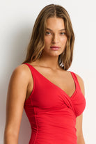 Sea Level Sea Level Essentials Cross Front Multifit Singlet Top - Red Sea Level Essentials Cross Front Multifit Singlet Top Red Splash Swimwear Tankini Tops