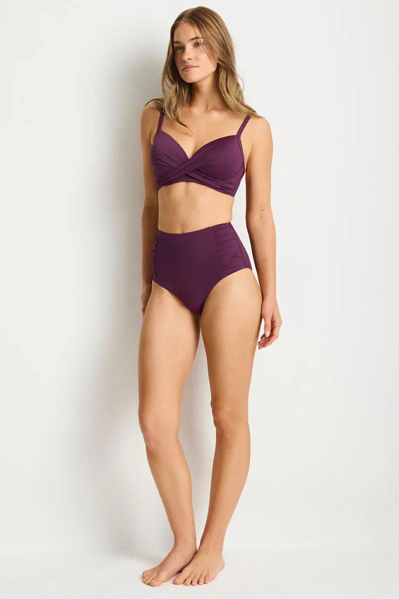 Sea Level Sea Level Essentials Edit High Waist Gathered Side Pant - Claret Sea Level Essentials Edit High Waist Gathered Side Pant - Cocoa Splash Swimwear Bikini Bottoms