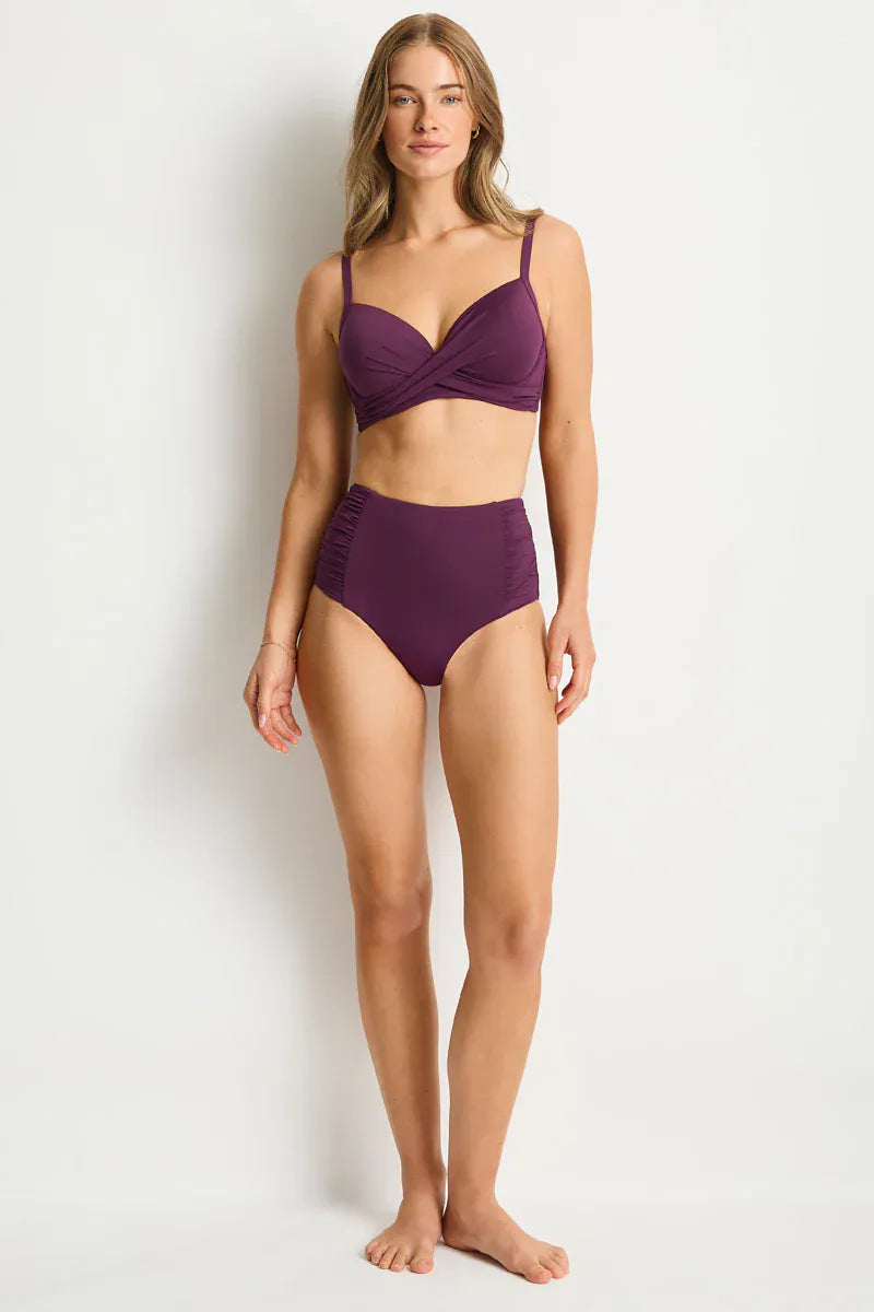 Sea Level Sea Level Essentials Edit High Waist Gathered Side Pant - Claret Sea Level Essentials Edit High Waist Gathered Side Pant - Cocoa Splash Swimwear Bikini Bottoms