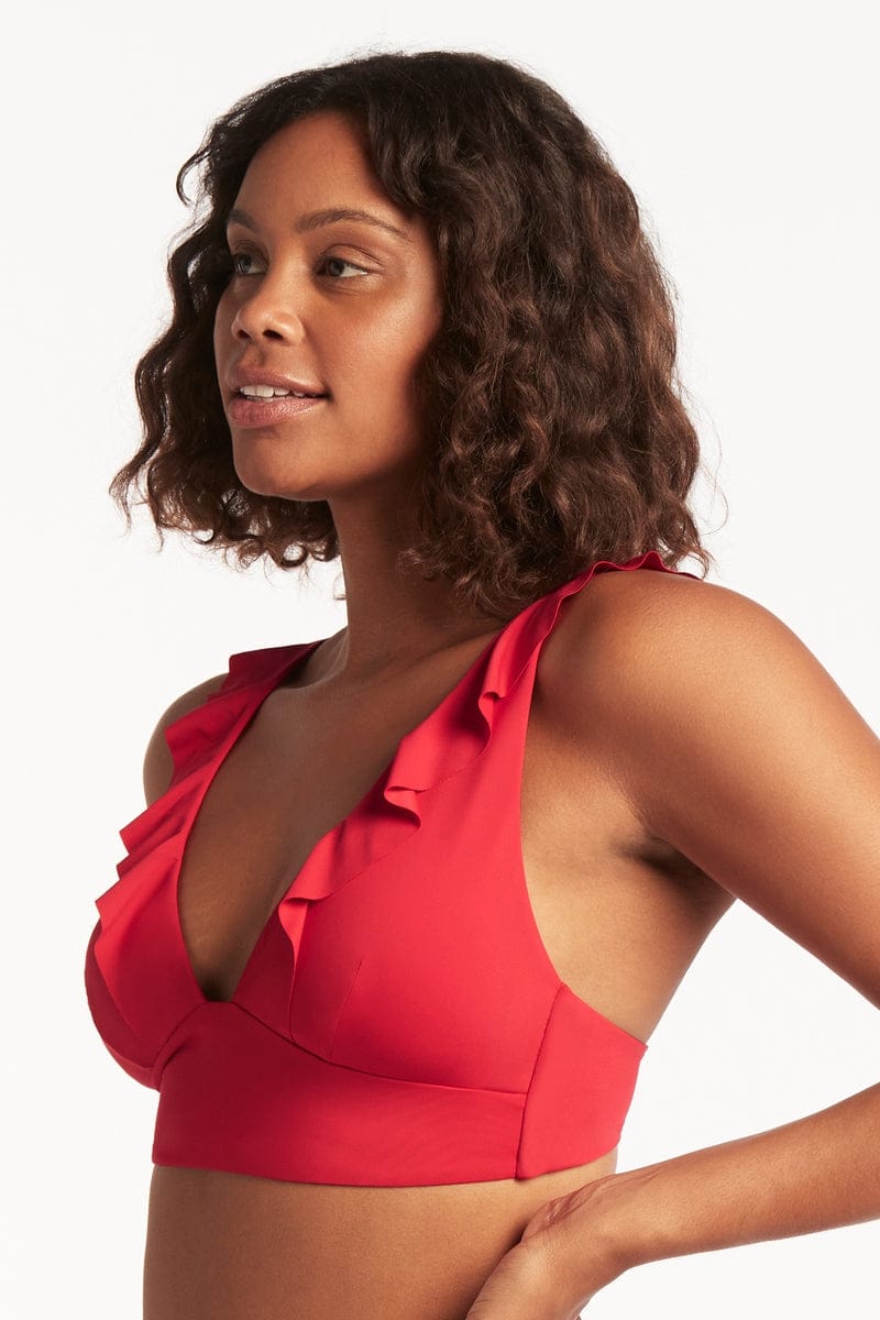 Sea Level Sea Level Essentials Frill Bra Top - Red Sea Level Essentials Frill Bra Top Red Splash Swimwear Bikini Tops