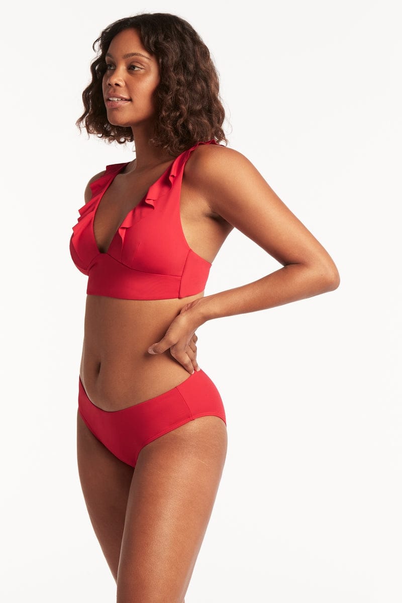 Sea Level Sea Level Essentials Frill Bra Top - Red Sea Level Essentials Frill Bra Top Red Splash Swimwear Bikini Tops