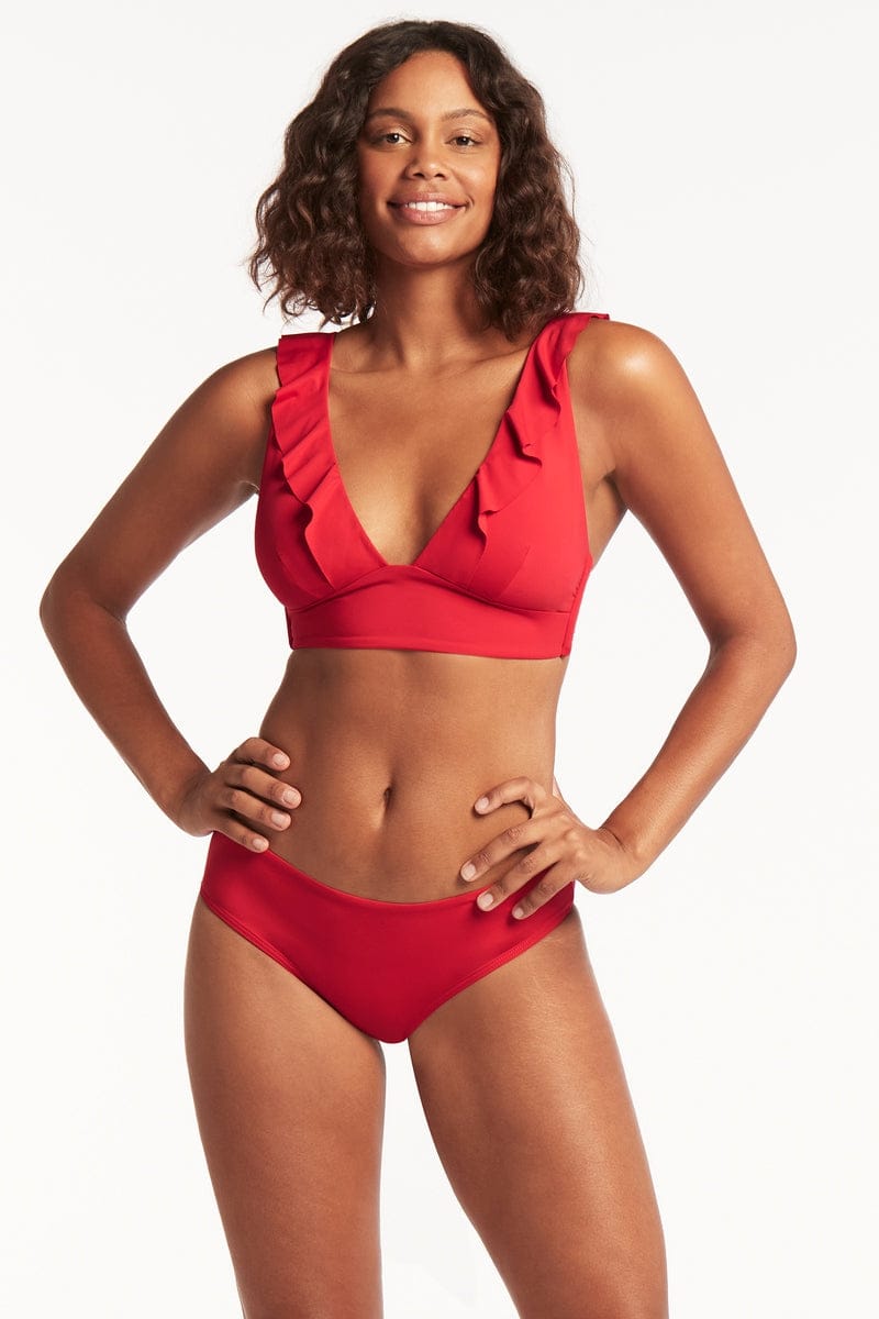 Sea Level Sea Level Essentials Frill Bra Top - Red Sea Level Essentials Frill Bra Top Red Splash Swimwear Bikini Tops