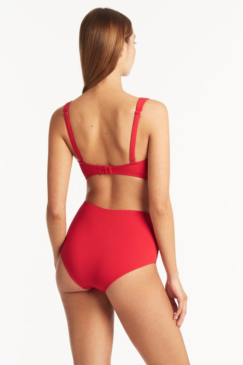 Sea Level Sea Level Essentials Gathered Side High Waist Pant - Red Sea Level Essentials Gathered Side High Waist Pant Red Splash Swimwear Bikini Bottoms