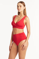 Sea Level Sea Level Essentials Gathered Side High Waist Pant - Red SL4140ECO-RED-AU8US4 Sea Level Essentials Gathered Side High Waist Pant Red Splash Swimwear Bikini Bottoms AU8/US4
