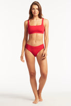 Sea Level Sea Level Essentials Mid Bikini Pant - Red Sea Level Essentials Mid Bikini Pant Red Splash Swimwear Bikini Bottoms
