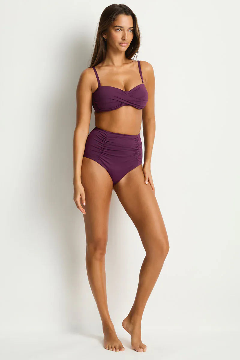 Sea Level Sea Level Essentials Super High Waist Gathered Side Pant - Claret Sea Level Essentials Edit High Waist Gathered Side Pant - Cocoa Splash Swimwear Bikini Bottoms