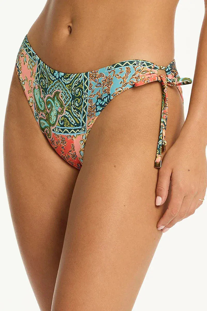 Sea Level Sea Level Java Cross Front Multifit Bra Top & Tie Side Cheeky Pant Bikini Set - Coral Sea Level Java Cross Front Multifit Bra Top & Tie Side Cheeky Pant Bikini Set - Coral Splash Swimwear Bikini Set