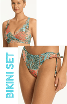 Sea Level Sea Level Java Cross Front Multifit Bra Top & Tie Side Cheeky Pant Bikini Set - Coral Sea Level Java Cross Front Multifit Bra Top & Tie Side Cheeky Pant Bikini Set - Coral Splash Swimwear Bikini Set