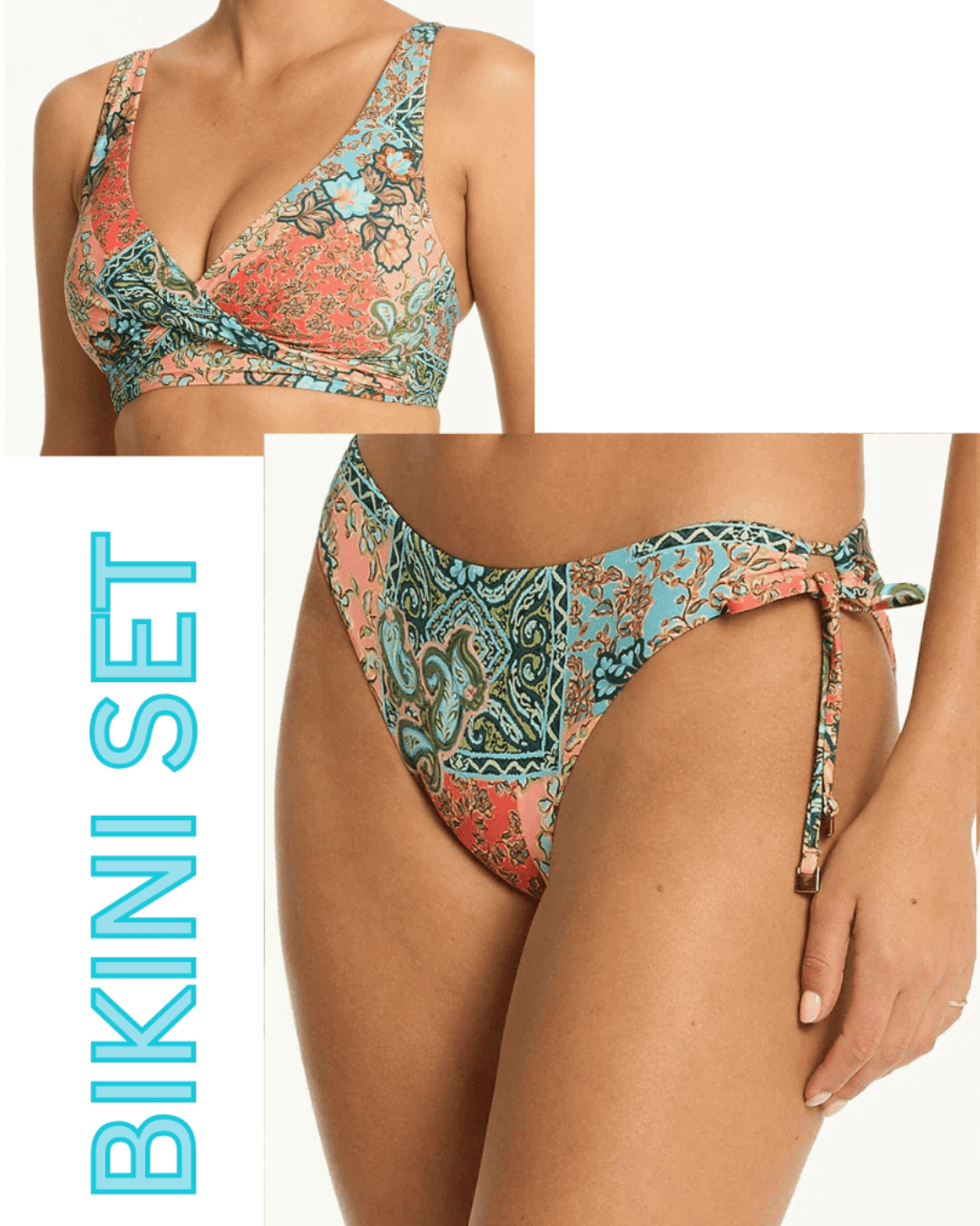 Sea Level Sea Level Java Cross Front Multifit Bra Top & Tie Side Cheeky Pant Bikini Set - Coral Sea Level Java Cross Front Multifit Bra Top & Tie Side Cheeky Splash Swimwear Bikini Set