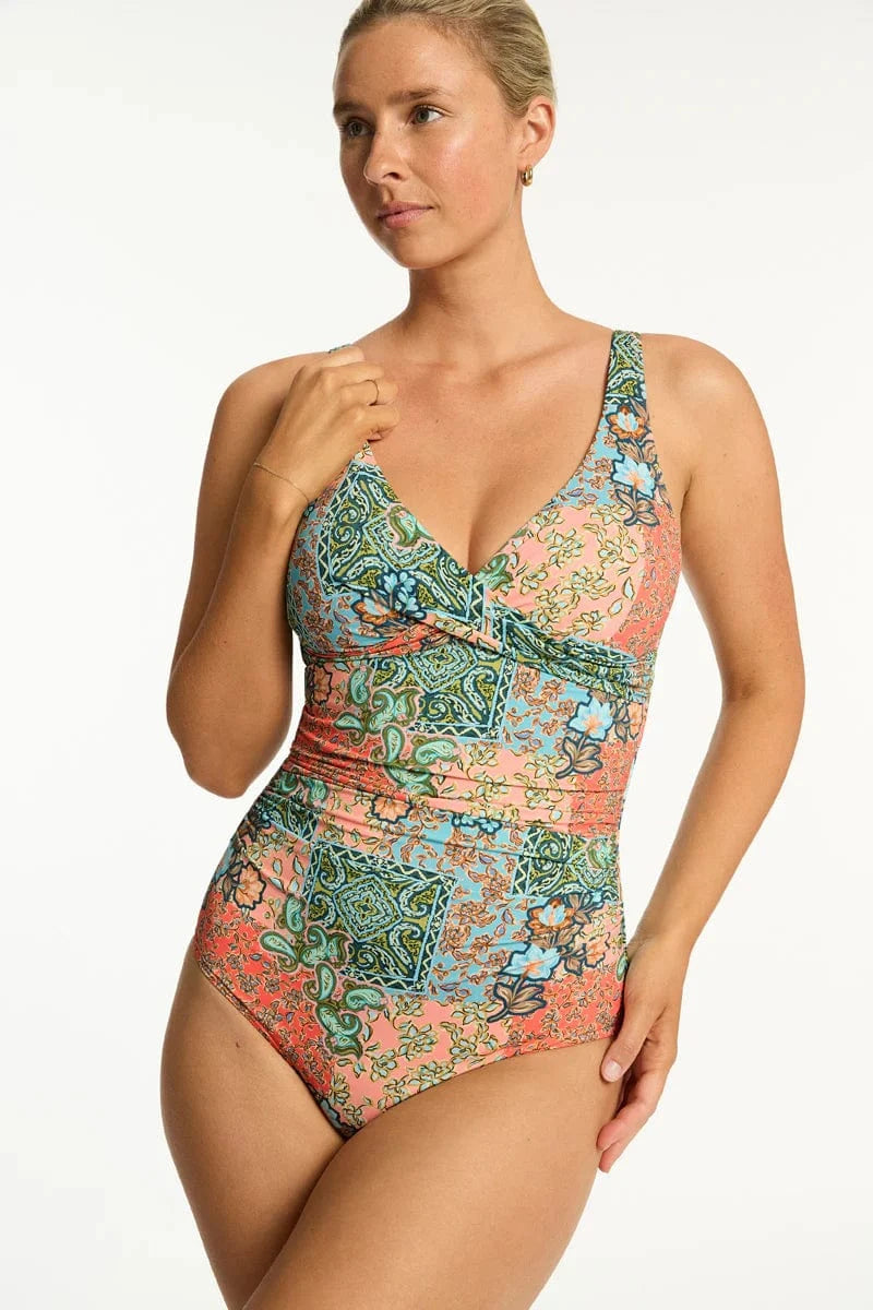 Sea Level Sea Level Java Cross Front Multifit One Piece - Coral Sea Level Java Cross Front Multifit One Piece - Coral Splash Swimwear One Pieces