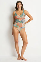 Sea Level Sea Level Java Cross Front Multifit Singlet Top - Coral Sea Level Java Cross Front Multifit Singlet Top - Coral Splash Swimwear Tankini Tops