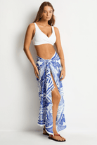 Sea Level Sea Level Jungle Lino Sarong -Blue SL9157JS Sea Level Jungle Lino Sarong -Blue Splash Swimwear Shirts OS