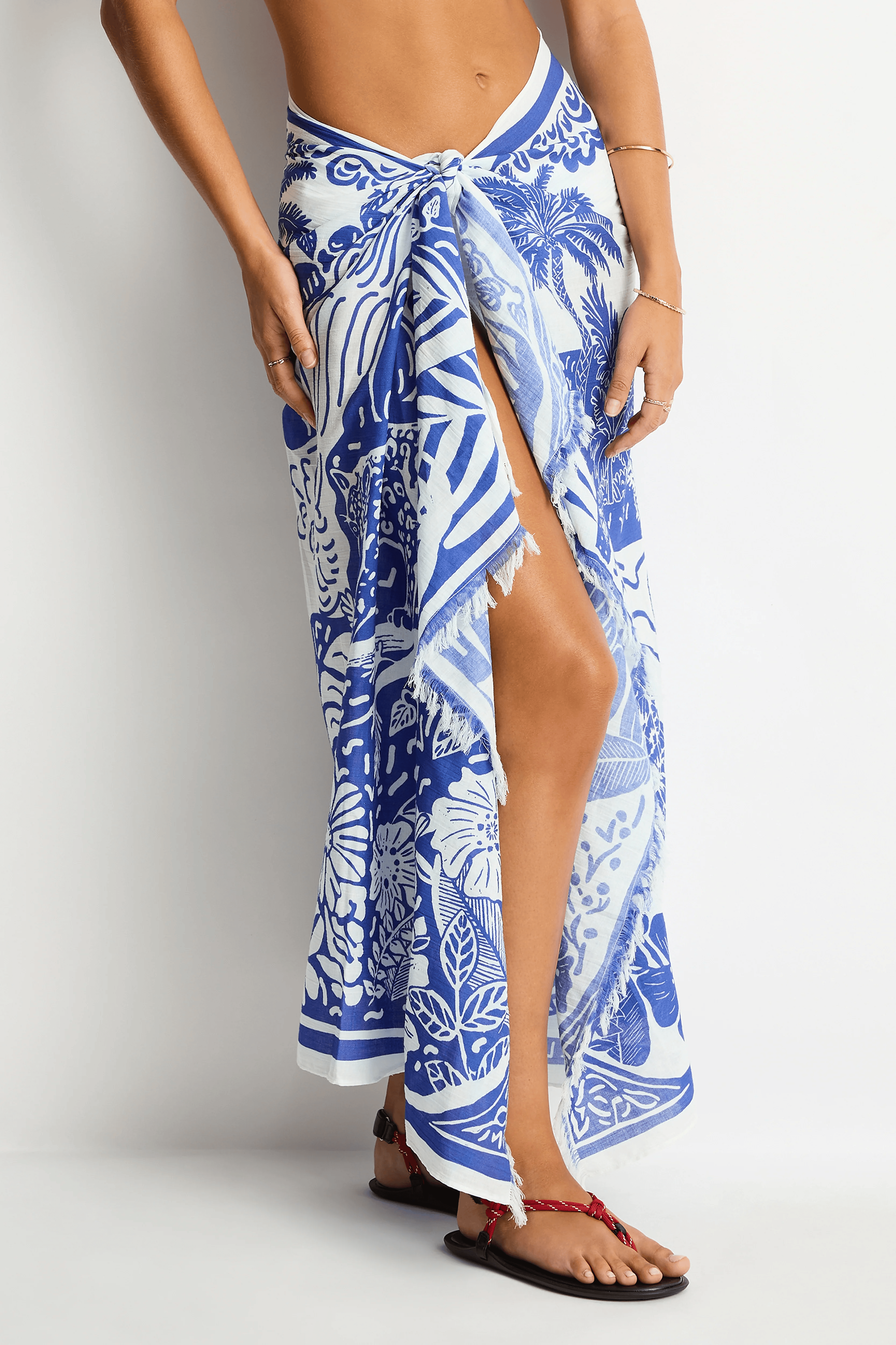 Sea Level Sea Level Jungle Lino Sarong -Blue SL9157JS Sea Level Jungle Lino Sarong -Blue Splash Swimwear Shirts OS