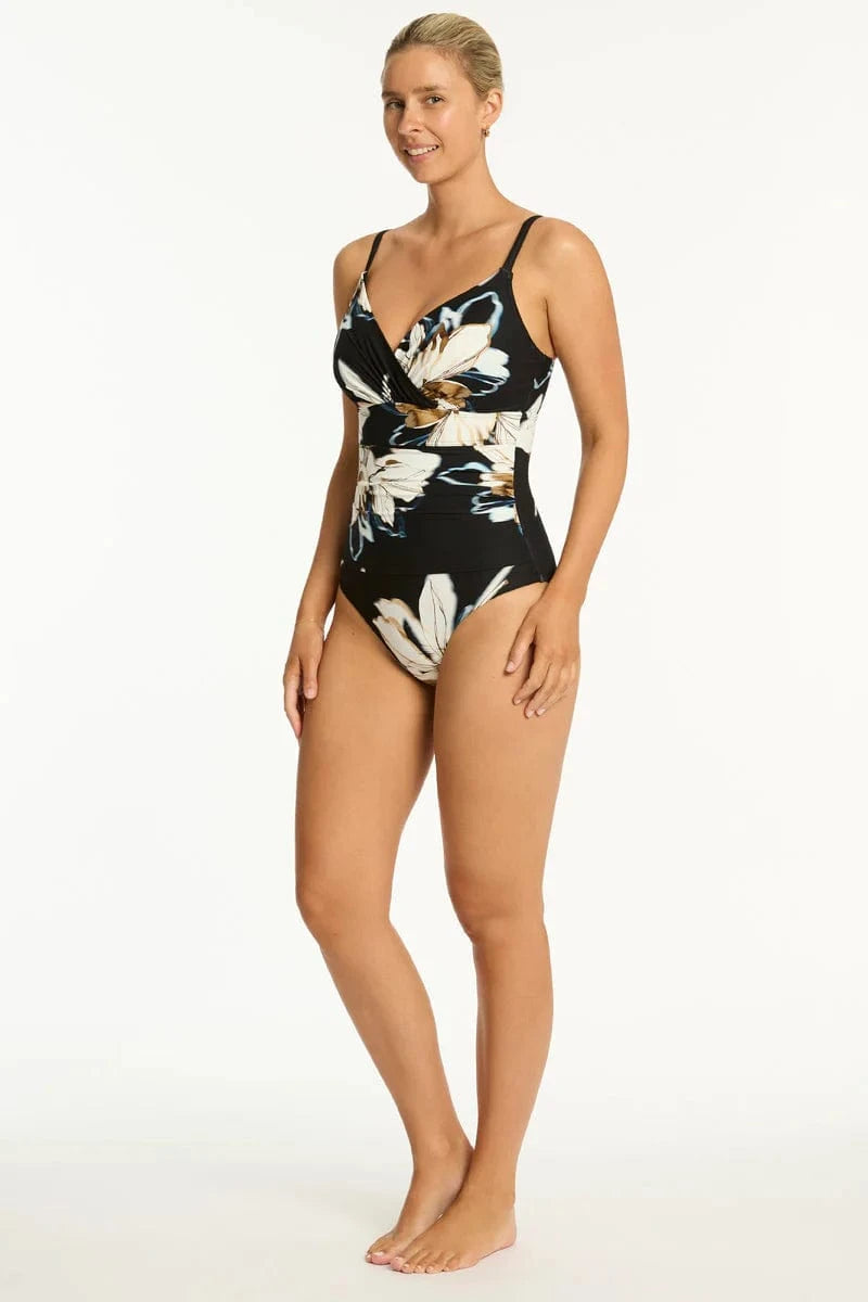 Sea Level Sea Level La Luna Wrap Front DD/E One Piece - Black Sea Level La Luna Wrap Front DD/E One Piece - Black Splash Swimwear