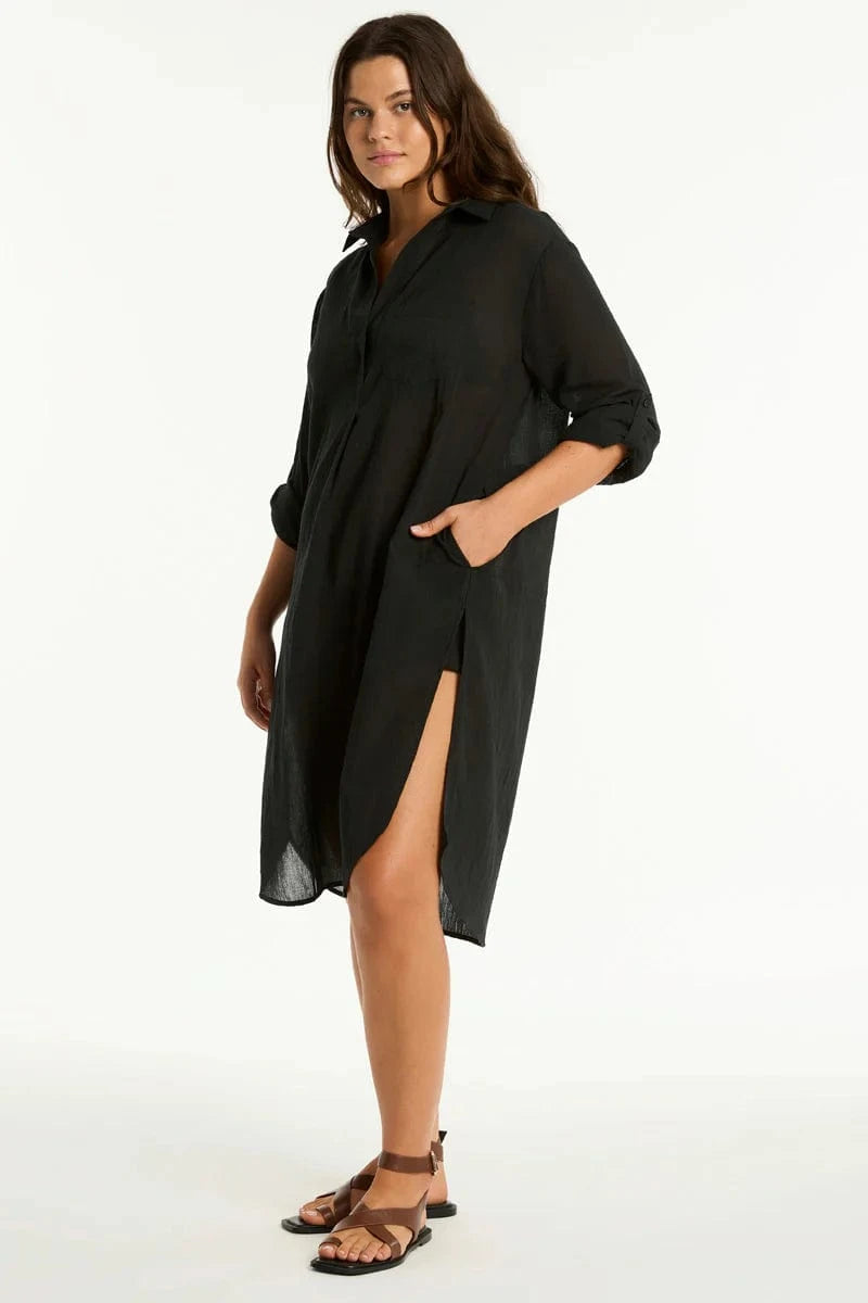 Sea Level Sea Level Salt Long Cover Up - Black Sea Level Salt Long Cover Up - Black Splash Swimwear Kaftans & Cover Ups