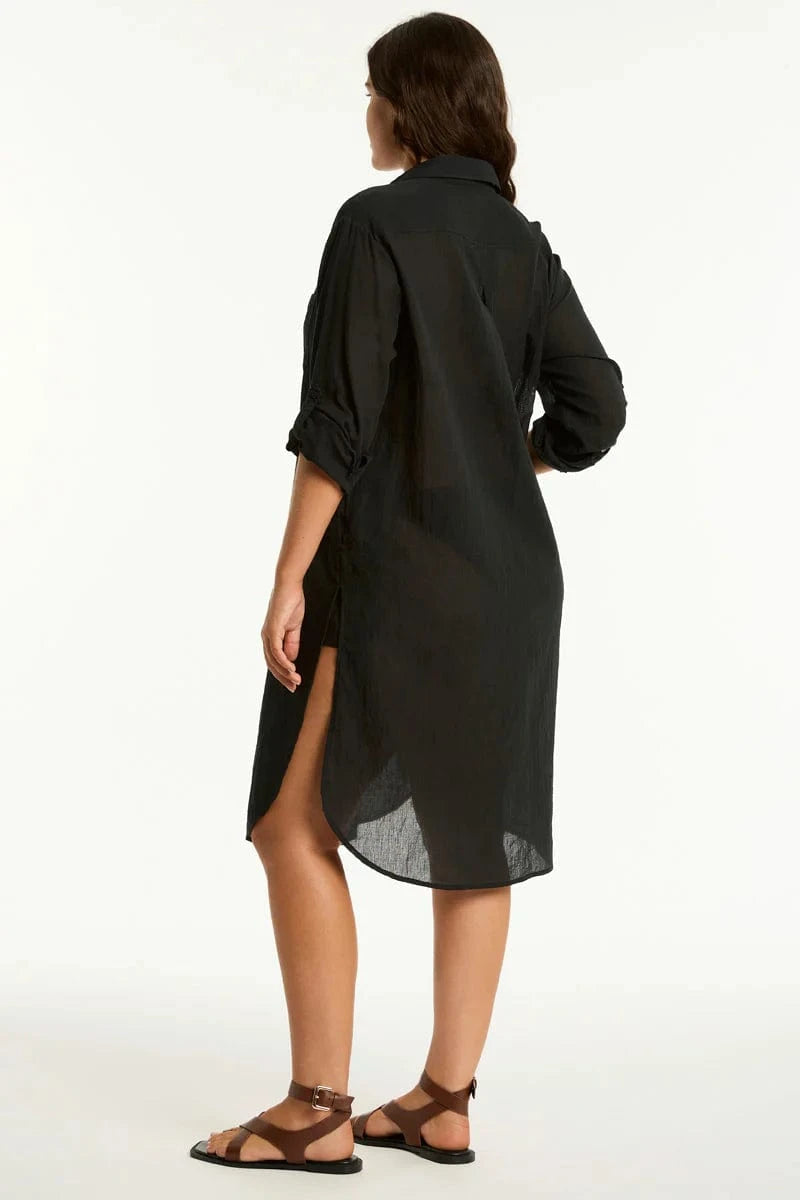 Sea Level Sea Level Salt Long Cover Up - Black Sea Level Salt Long Cover Up - Black Splash Swimwear Kaftans & Cover Ups