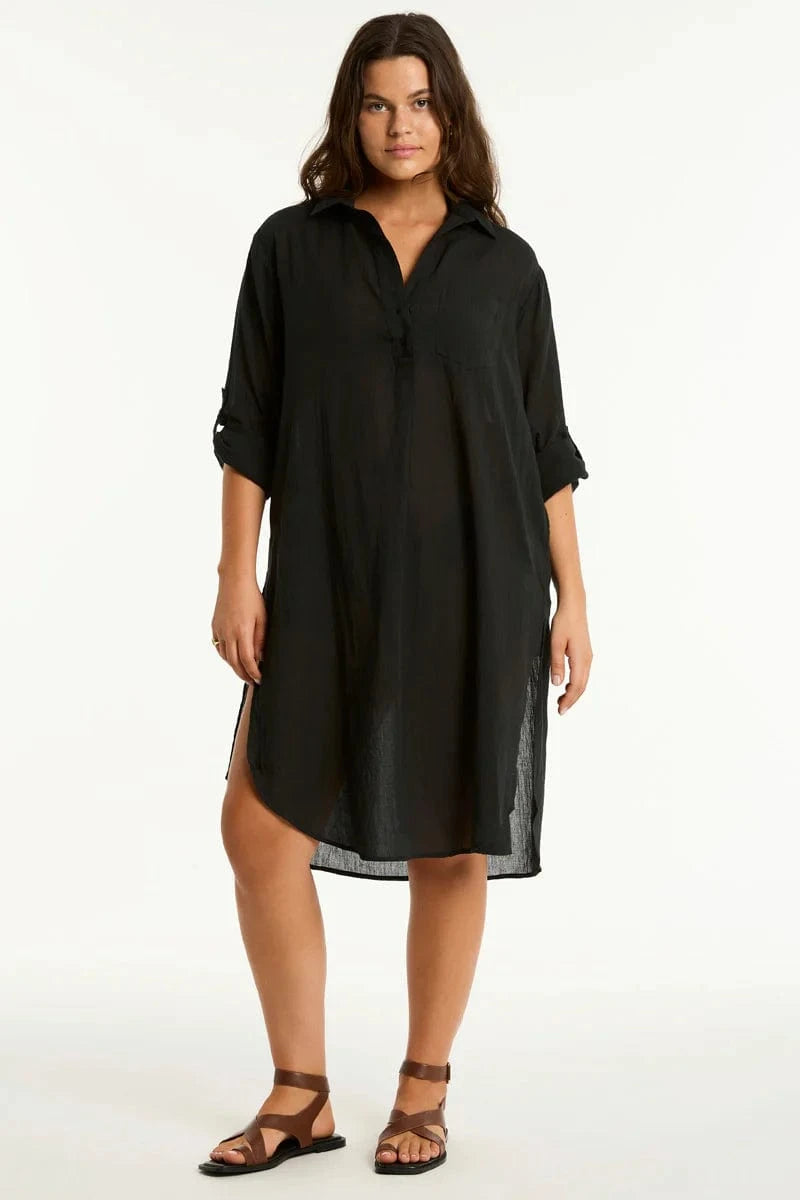 Sea Level Sea Level Salt Long Cover Up - Black Sea Level Salt Long Cover Up - Black Splash Swimwear Kaftans & Cover Ups