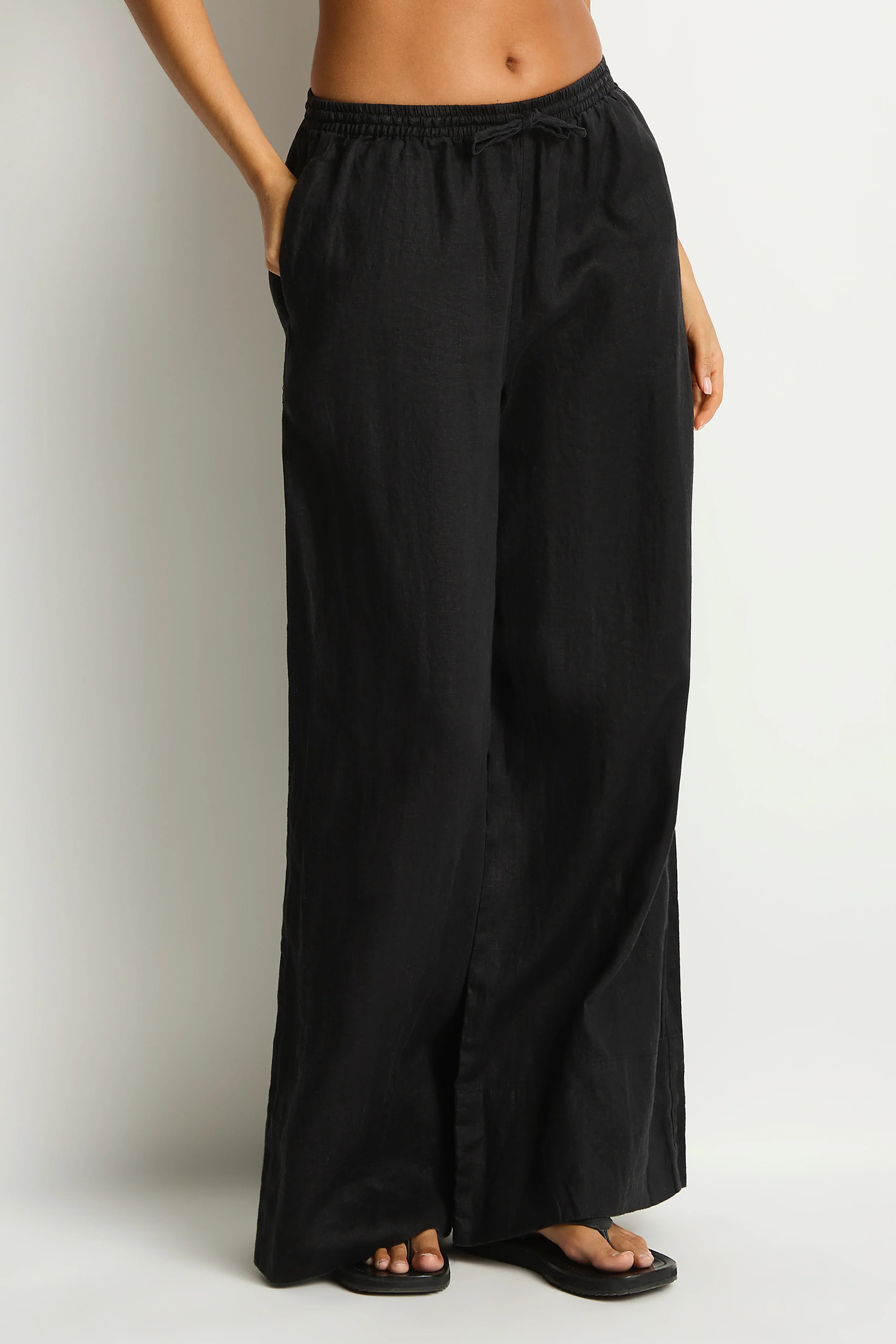 Sea Level Sea Level Shore Linen Palazzo Pant - Black Sea Level Shore Linen Palazzo Pant - Black Splash Swimwear Pants