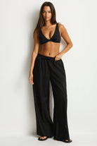 Sea Level Sea Level Shore Linen Palazzo Pant - Black Sea Level Shore Linen Palazzo Pant - Black Splash Swimwear Pants