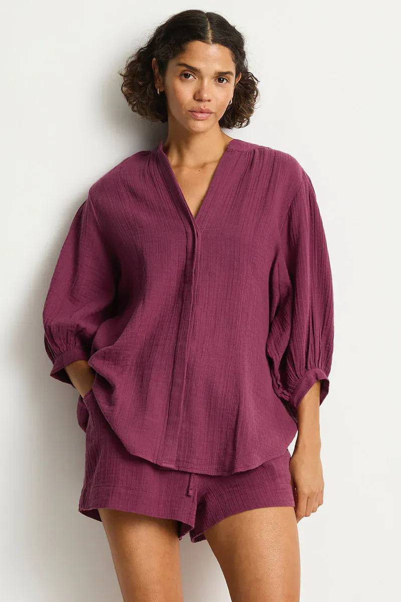 Sea Level Sea Level Sunset Boho Blouse - Merlot Sea Level Sunset Boho Blouse - Merlot Splash Swimwear Clothing Top