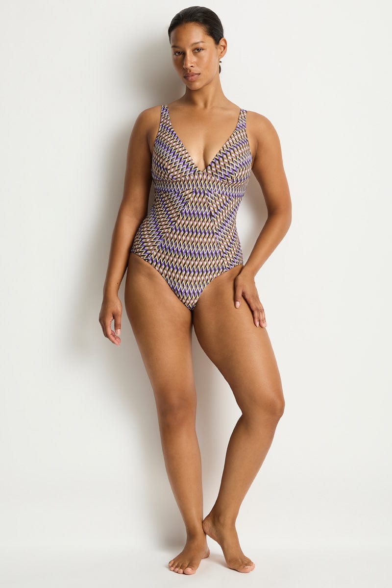 Sea Level Sea Level Tessera Scoop Back Panel Line One Piece - Cocoa Sea Level Tessera Scoop Back Panel Line One Piece - Cocoa Splash Swimwear One Piece