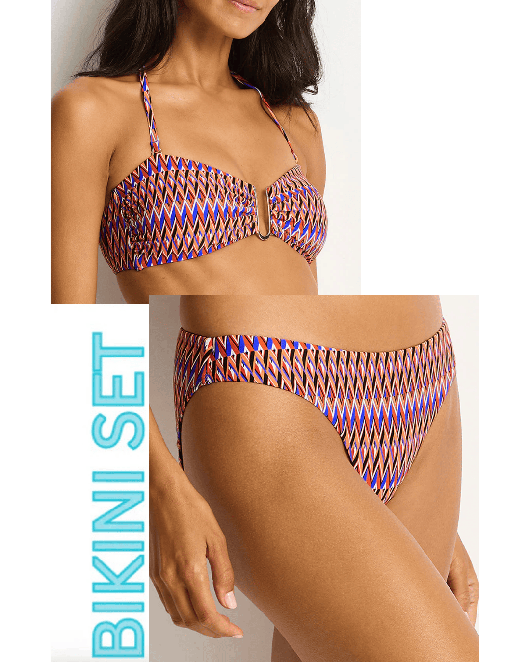Sea Level Sea Level Tessera U Bar Bandeau & Sporty Mid Pant - Blue Sea Level Tessera U Bar Bandeau & Sporty Mid Pant - Blue Splash Swimwear Bikini Set 16