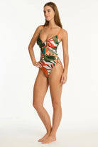 Sea Level Sea Level Tropaluxe Cross Front Scoop Back One Piece - Khaki Sea Level Tropaluxe Cross Front Scoop Back One Piece - Khaki Splash Swimwear One Pieces