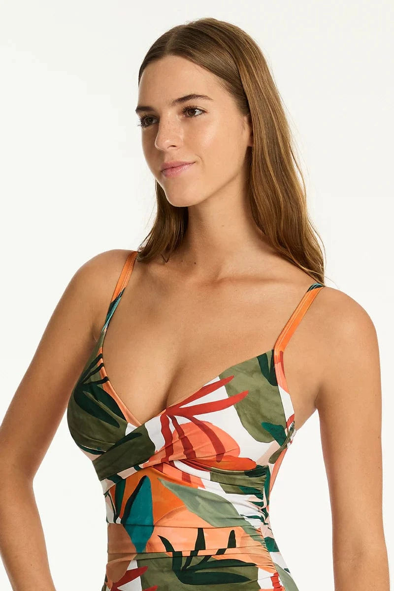 Sea Level Sea Level Tropaluxe Cross Front Scoop Back One Piece - Khaki Sea Level Tropaluxe Cross Front Scoop Back One Piece - Khaki Splash Swimwear One Pieces