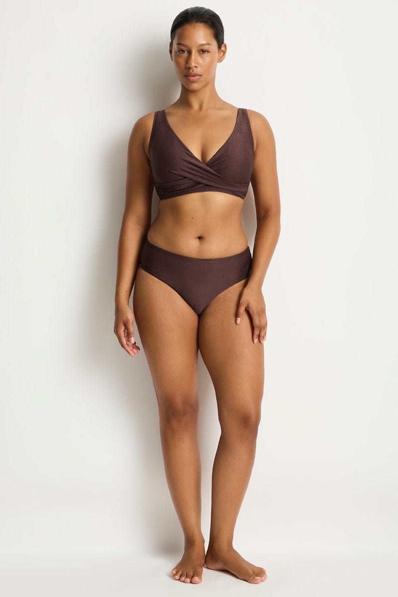 Sea Level Sea Level Zen Mid Bikini Pant - Cocoa Sea Level Zen Mid Bikini Pant Cocoa Splash Swimwear Bikini Bottoms