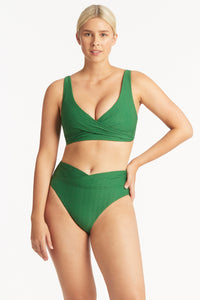 Sea Level Set Honeycomb Cross Front Multifit Bikini Top & Mid Bikini Bottom Bikini Set - Green Splash Swimwear Bikini Set 8 1000020510