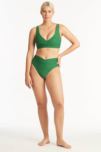 Sea Level Set Honeycomb Cross Front Multifit Bikini Top & Mid Bikini Bottom Bikini Set - Green Splash Swimwear Bikini Set 8 1000020510