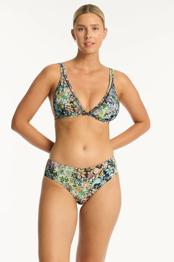 Sea Level Wildflower Mid Bikini Pant Sea Level Wildflower Cross Front Moulded Cup Bra Splash Swimwear Bikini Bottoms