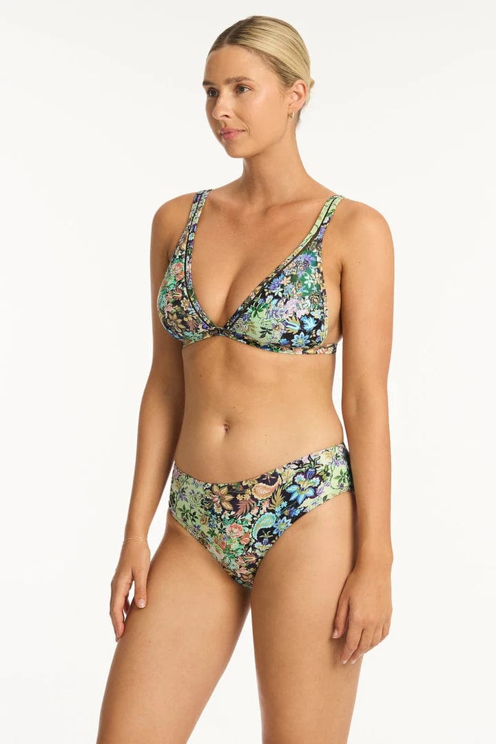 Sea Level Wildflower Mid Bikini Pant Sea Level Wildflower Cross Front Moulded Cup Bra Splash Swimwear Bikini Bottoms