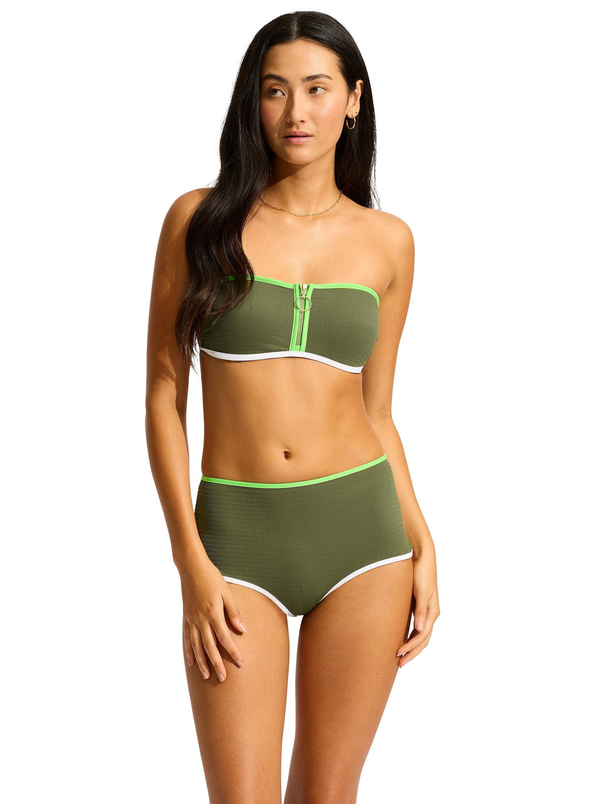 Seafolly Beach Bound Ring Front Bandeau - Khaki Beach Bound Ring Front Bandeau - Khaki Splash Swimwear Bikini Tops