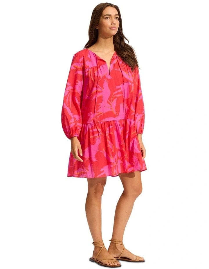 Seafolly Birds Of Paradise Cover Up 55165-CU Seafolly Birds Of Paradise Cover Up Splash Swimwear Kaftans & Cover Ups XS / Chilli Red 9349623174134