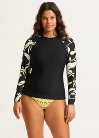 Seafolly Birds Of Paradise Long Sleeve Rashvest - Black Seafolly Birds Of Paradise DD Bandeau One Piece - Black Splash Swimwear