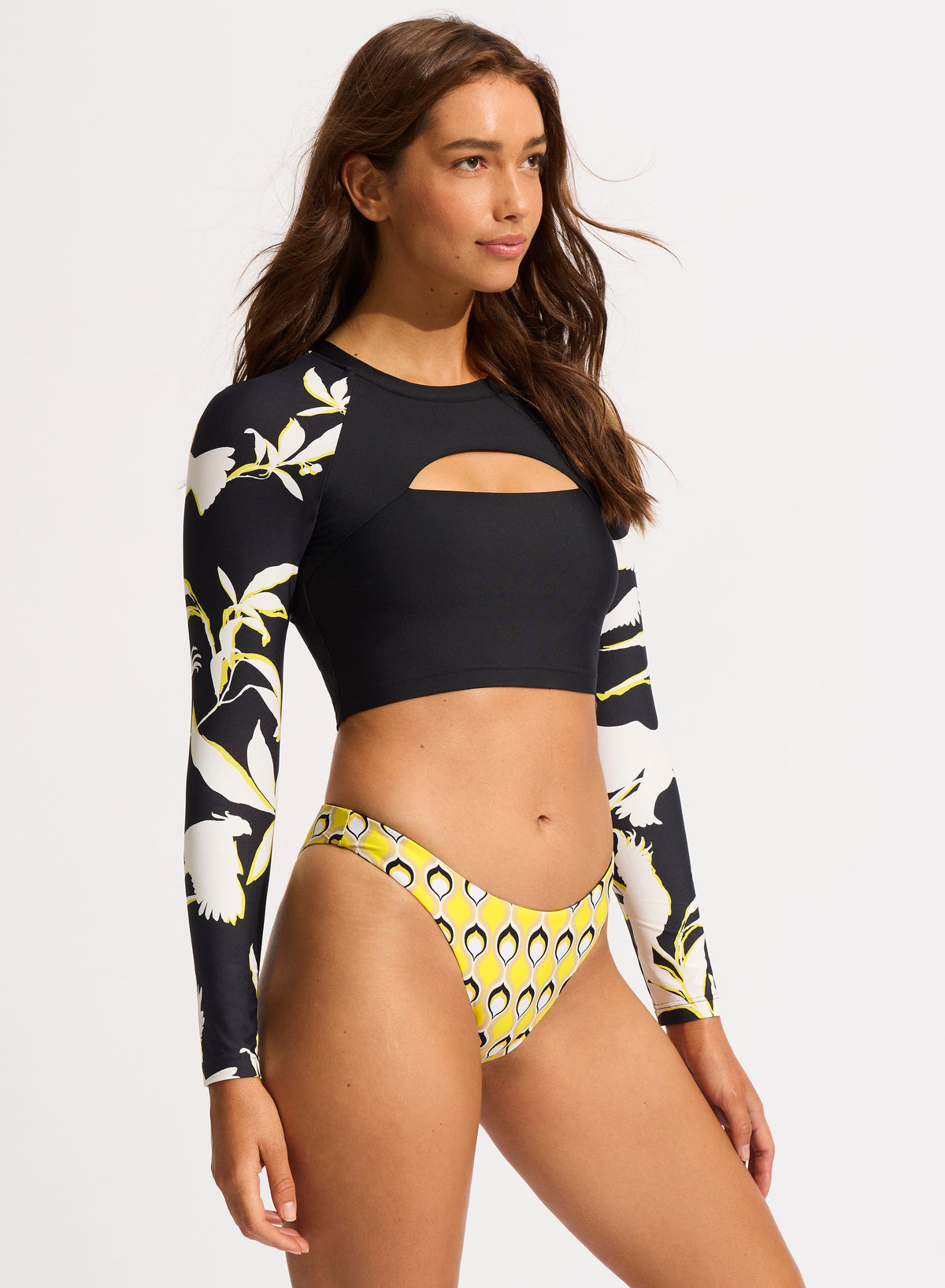 Seafolly Birds Of Paradise Reversible High Cut Pant - Black Splash Swimwear Bikini Bottoms