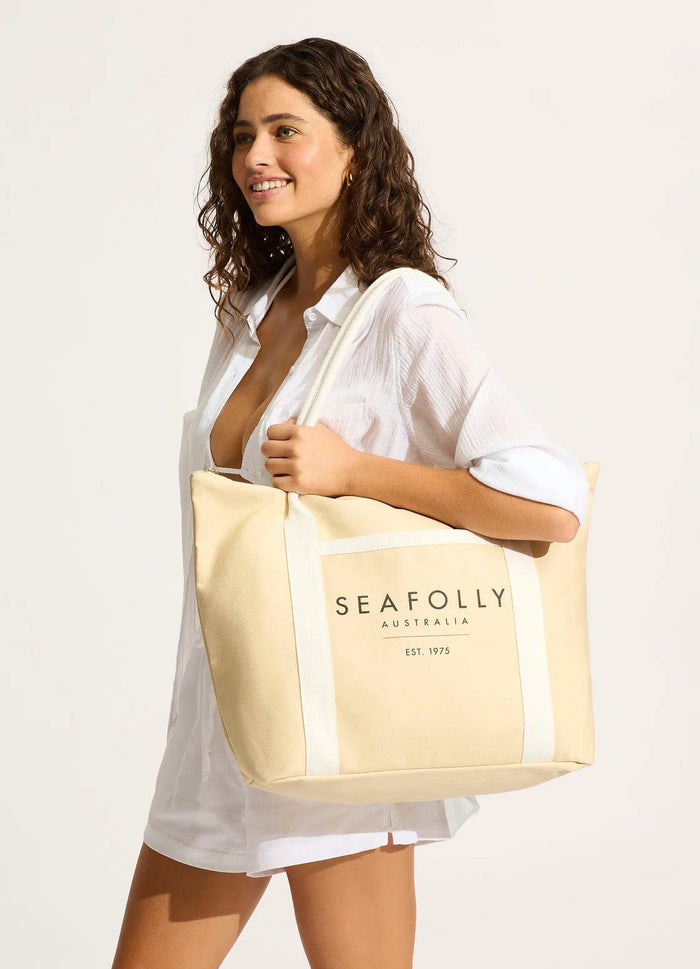 Seafolly Carried Away Canvas Tote Bag 72108-BG Seafolly Carried Away Canvas Tote Bag Splash Swimwear Bags Sand 9360519069723