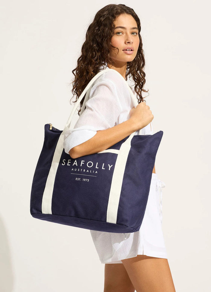 Seafolly Carried Away Canvas Tote Bag 72108-BG Seafolly Carried Away Canvas Tote Bag Splash Swimwear Bags True Navy 9360519069709