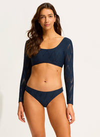 Chiara Long Sleeve Crop Rash Vest - True Navy - Seafolly - Splash Swimwear  - Bikini Tops, rashies & sunsuits, Seafolly, Sept23, Womens - Splash Swimwear 