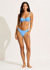 Ciao Bella Check Ruched Underwire Bikini Top - Azure - Seafolly - Splash Swimwear  - Bikini Tops, May24, new arrivals, Seafolly, Womens, womens swim - Splash Swimwear 