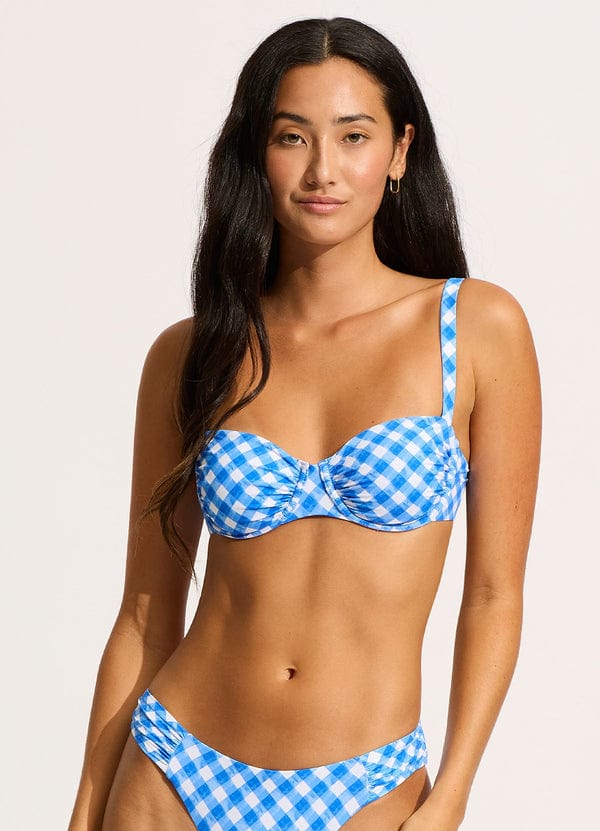 Ciao Bella Check Ruched Underwire Bikini Top - Azure - Seafolly - Splash Swimwear  - Bikini Tops, May24, new arrivals, Seafolly, Womens, womens swim - Splash Swimwear 