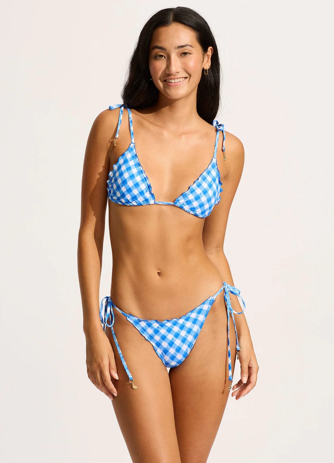 Ciao Bella Check Slide Triangle Bikini Top - Azure - Seafolly - Splash Swimwear  - Bikini Tops, May24, new arrivals, Seafolly, Womens, womens swim - Splash Swimwear 