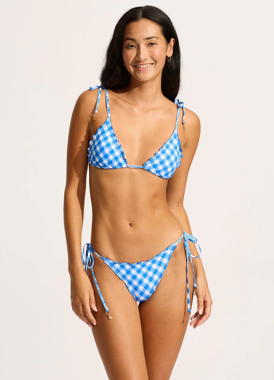 Seafolly Ciao Bella Check Slide Triangle Bikini Top - Azure Seafolly Ciao Bella Check Slide Triangle Bikini Top - Azure Splash Swimwear Bikini Tops