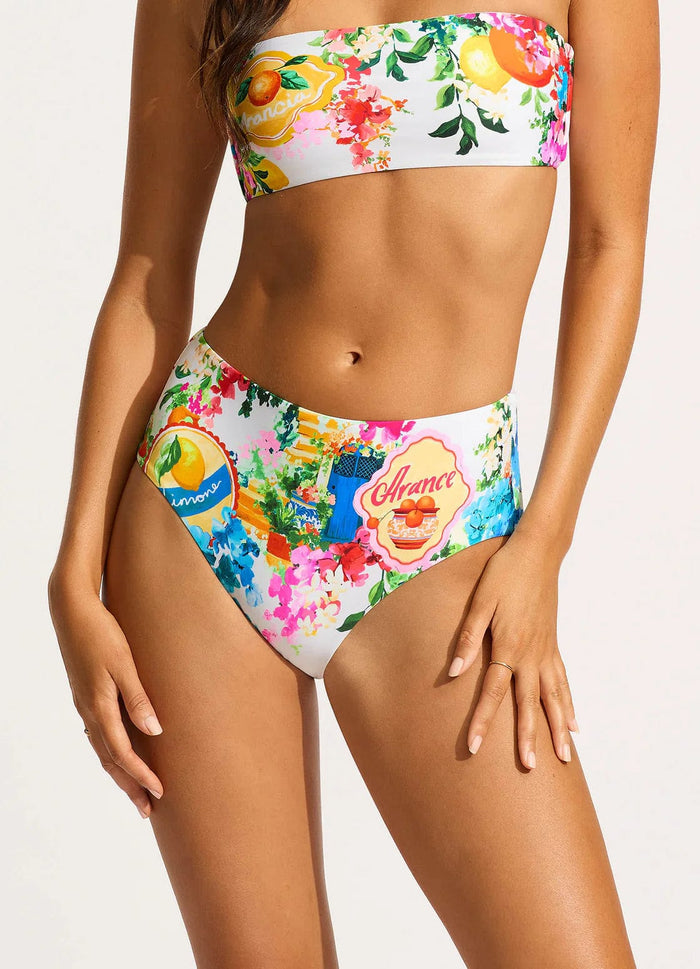Ciao Bella High Waisted Bikini Bottom - White - Seafolly - Splash Swimwear  - bikini bottoms, May24, new arrivals, Seafolly, Womens, womens swim - Splash Swimwear 